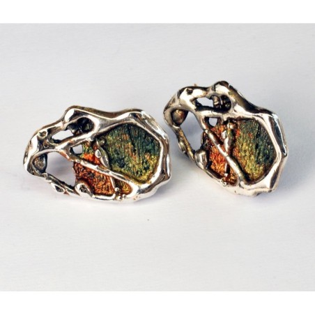 Surrealist Silver Earrings with Fired Enamel