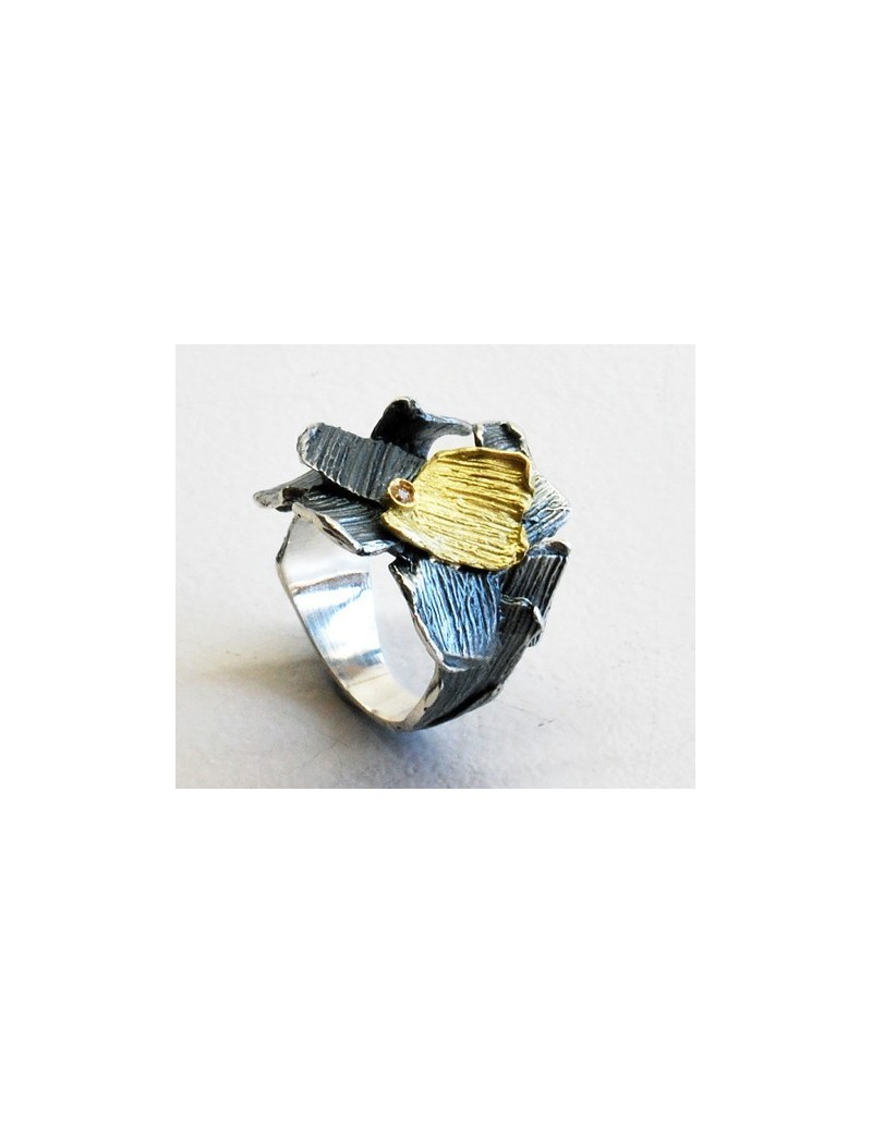 Modernist Silver and Gold Ring