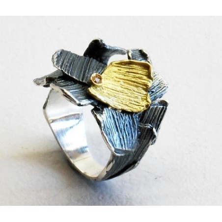 Modernist Silver and Gold Ring
