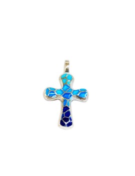 Cruz Trencadis azul puntas redondas 