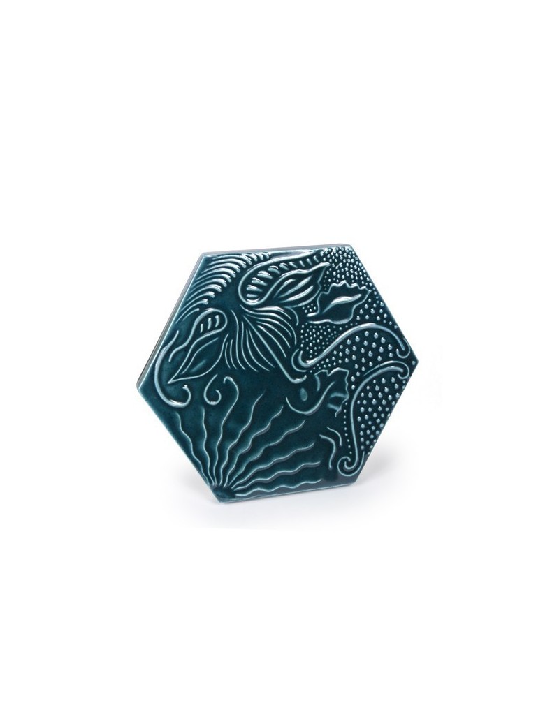 Baldosa Gaudí hexagonal azul 20 cm.