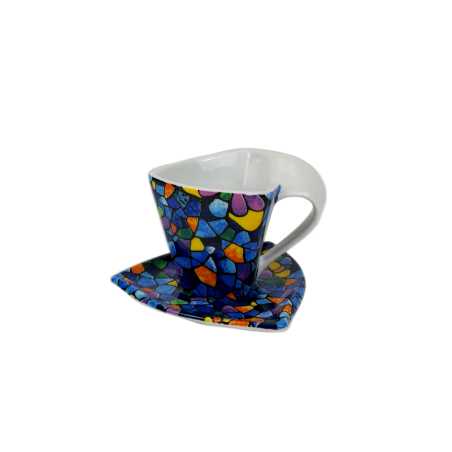 Tasse triangulaire avec sous- tasse en vitrail