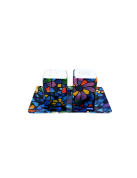 Salière et poivrière + plateau Mosaique