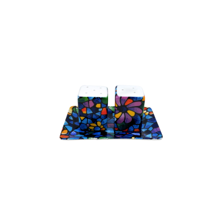 Salière et poivrière + plateau Mosaique