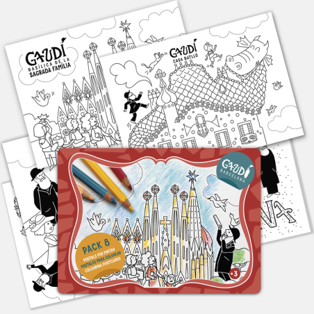 Pack 8 Postales Gaudí para colorear