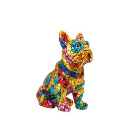 Bouledogue décoratif de style Gaudí – Figurine en résine peinte à la main avec mosaïque de trencadís dorée