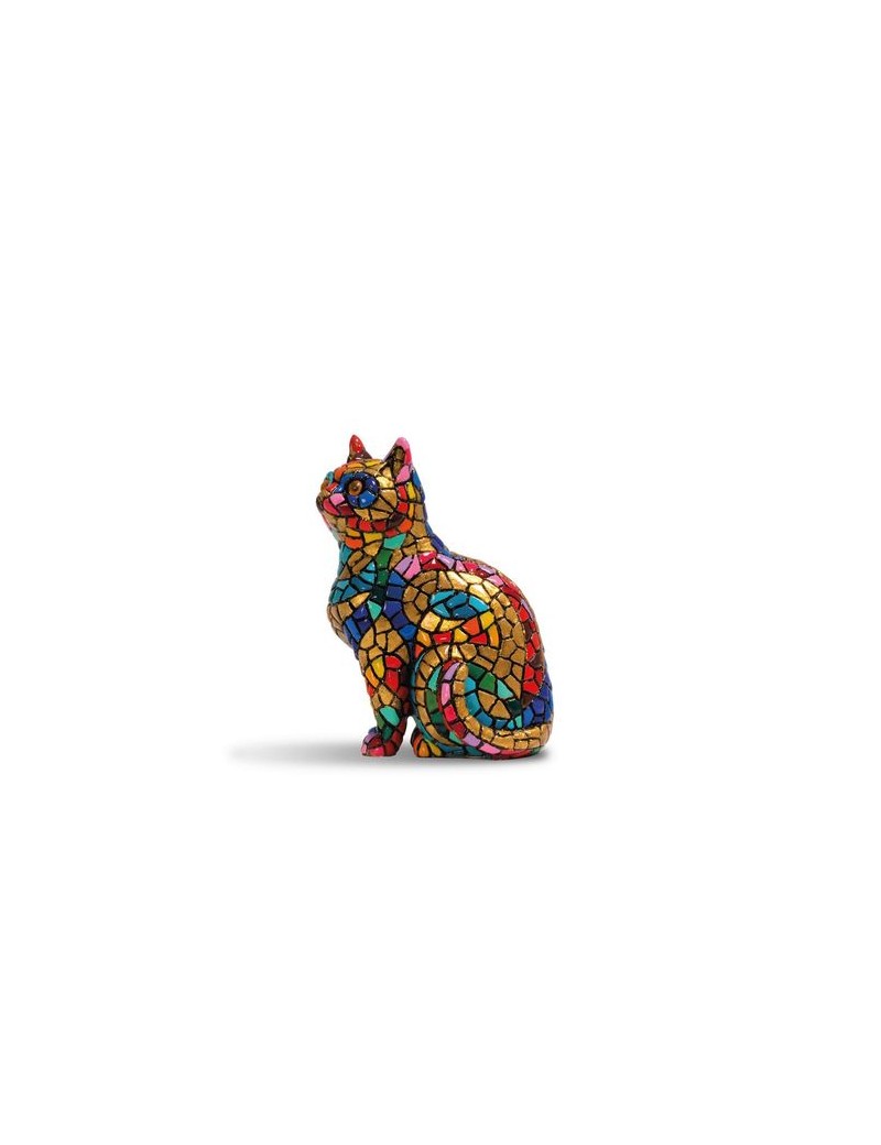 Decorative Cat in Gaudi style – Hand-painted resin figure with golden trencadis mosaic
