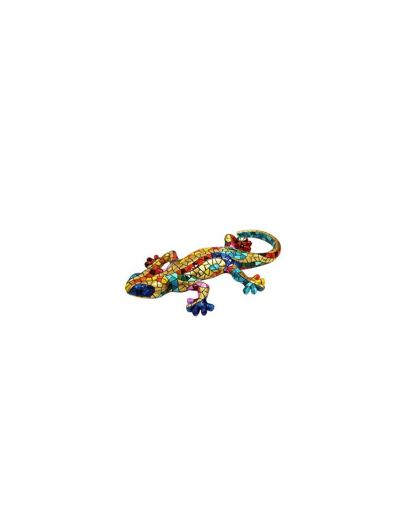 Salamandre décorative de style Gaudí – Figurine en résine peinte à la main avec mosaïque de trencadís dorée