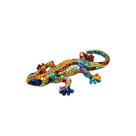 Decorative salamander in the Gaudi style – Hand-painted resin figure with golden trencadís