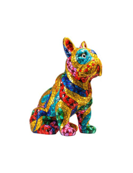 Bulldog decorativo estilo Gaudí – Figura de resina pintada a mano con trencadís dorado
