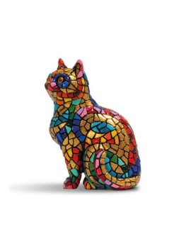 Gat decoratiu estil Gaudí – Figura de resina pintada a mà amb trencadís daurat