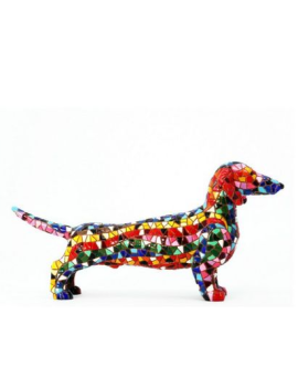 Gaudí-style decorative dachshund – Hand-painted resin figurine with trencadís